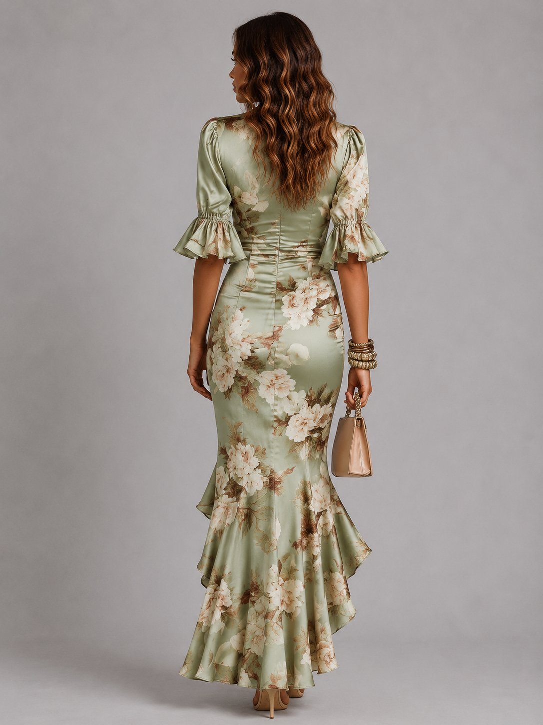 Women's Floral Maxi Dress with Ruched Waist Detail