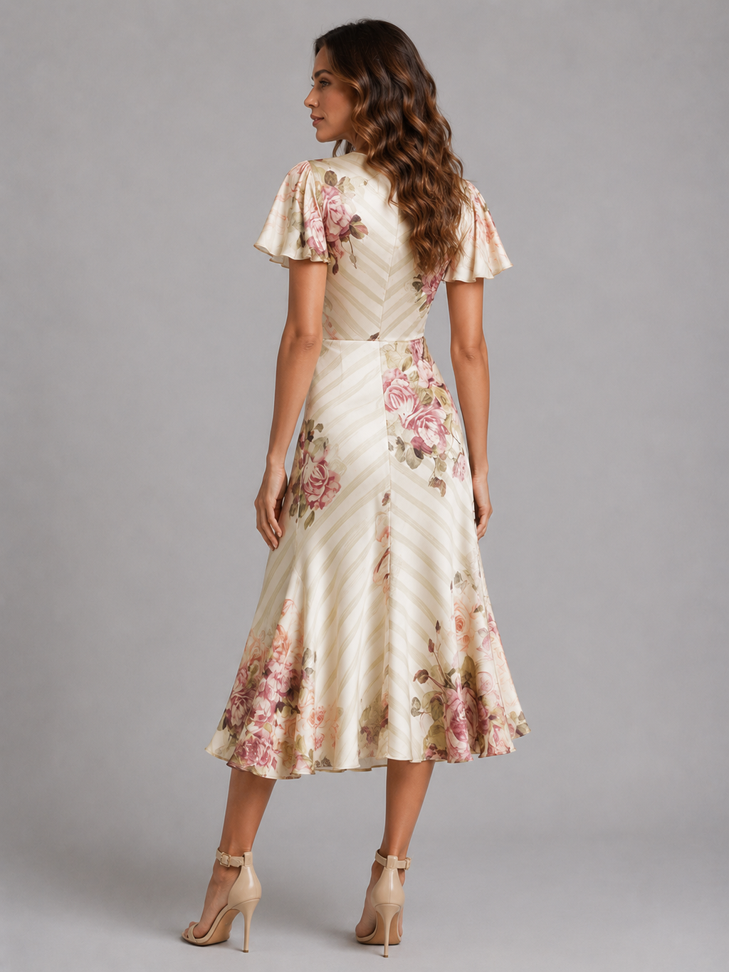 Women's Floral Midi Dress with Ruched Waist
