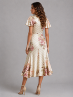Women's Floral Midi Dress with Ruched Waist