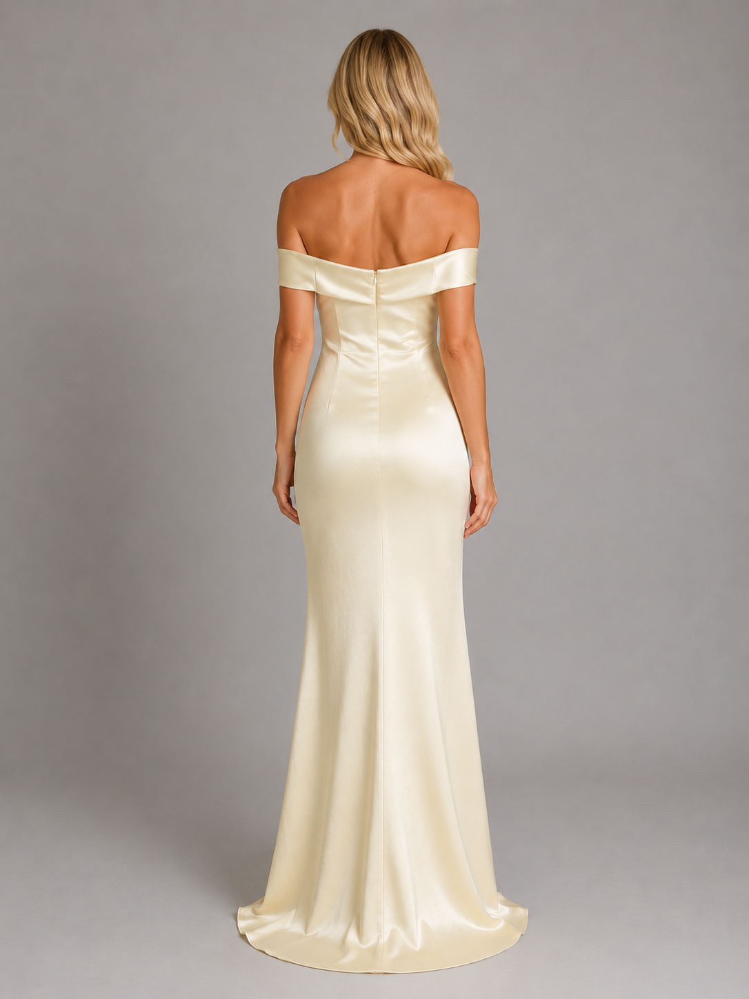 Women's Satin Feel Off-Shoulder Evening Gown