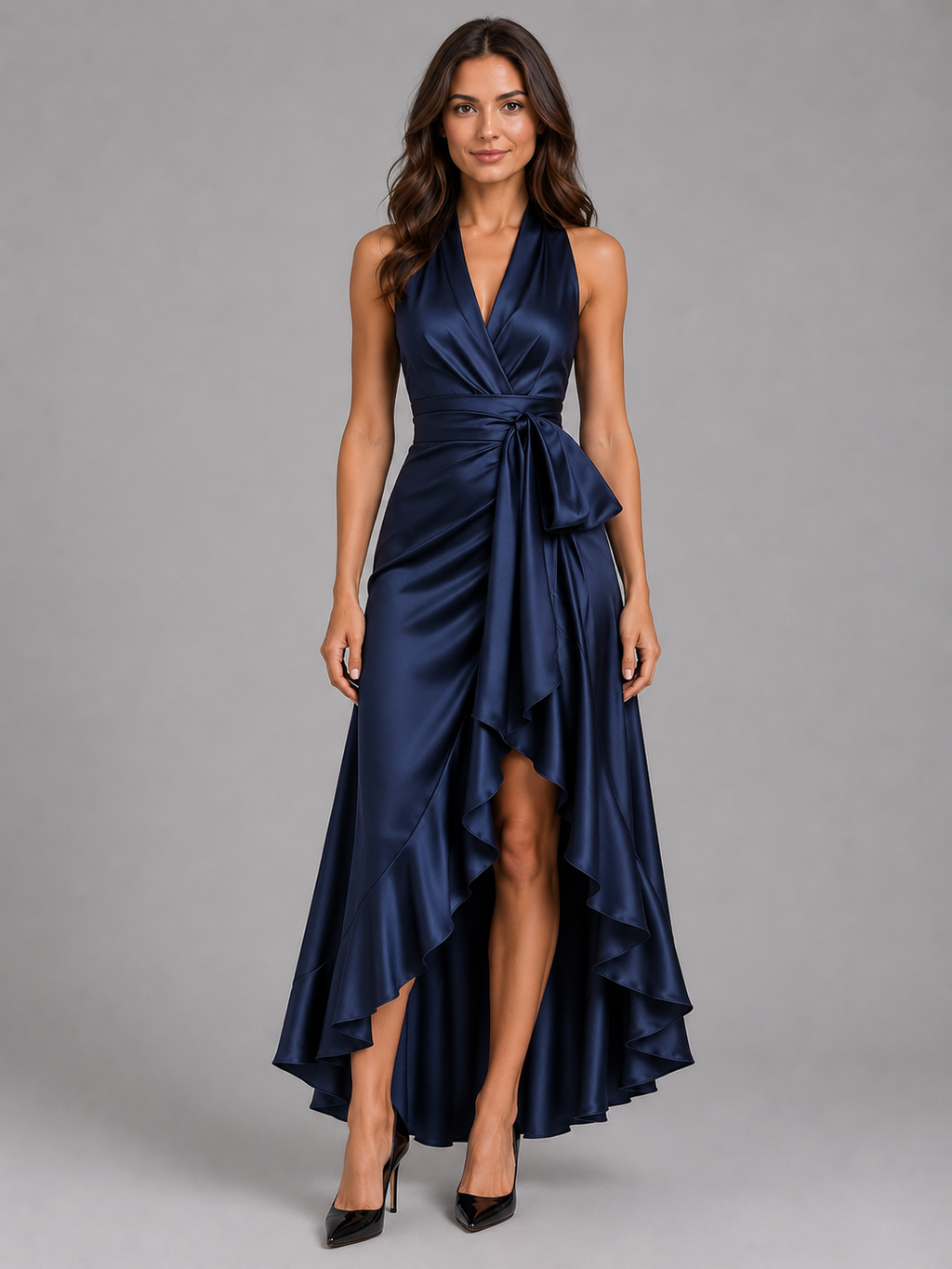 Women's Satin Halter Maxi Gown for Evening Occasions