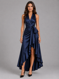 Women's Satin Halter Maxi Gown for Evening Occasions