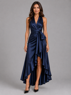 Women's Satin Halter Maxi Gown for Evening Occasions