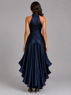 Women's Satin Halter Maxi Gown for Evening Occasions