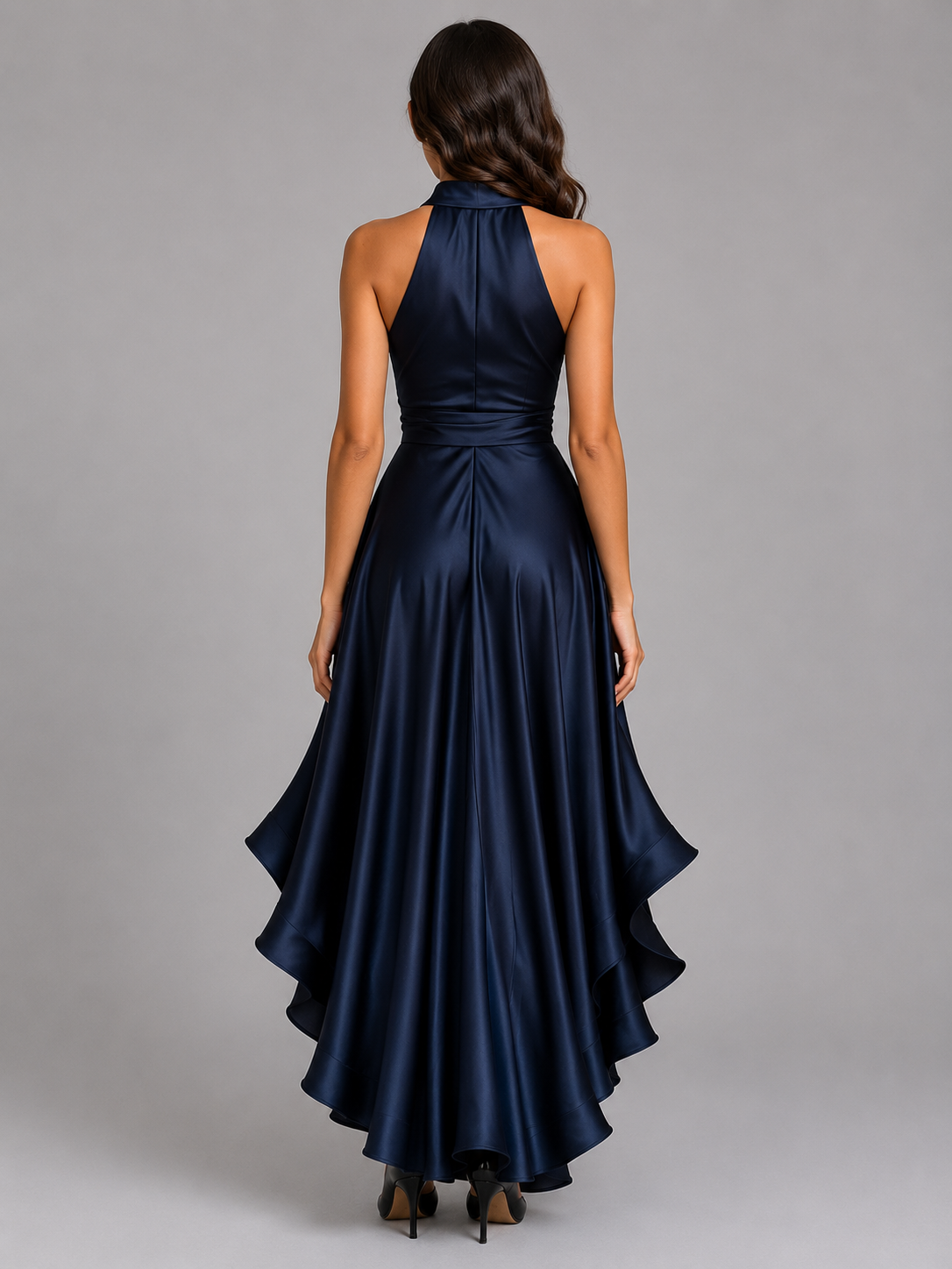 Women's Satin Halter Maxi Gown for Evening Occasions