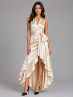 Women's Satin Halter Maxi Gown for Evening Occasions
