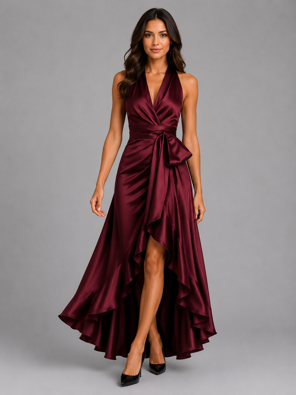 Women's Satin Halter Maxi Gown for Evening Occasions