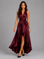 Women's Satin Halter Maxi Gown for Evening Occasions