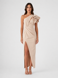 Women's One-Shoulder Midi Dress with Ruffle Detail