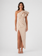 Women's One-Shoulder Midi Dress with Ruffle Detail