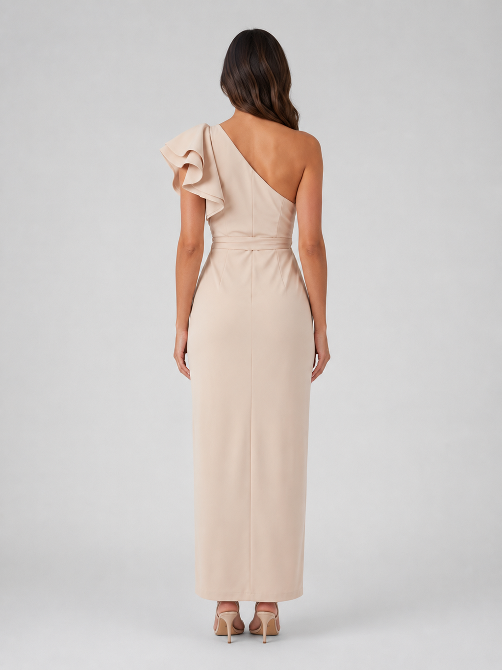 Women's One-Shoulder Midi Dress with Ruffle Detail