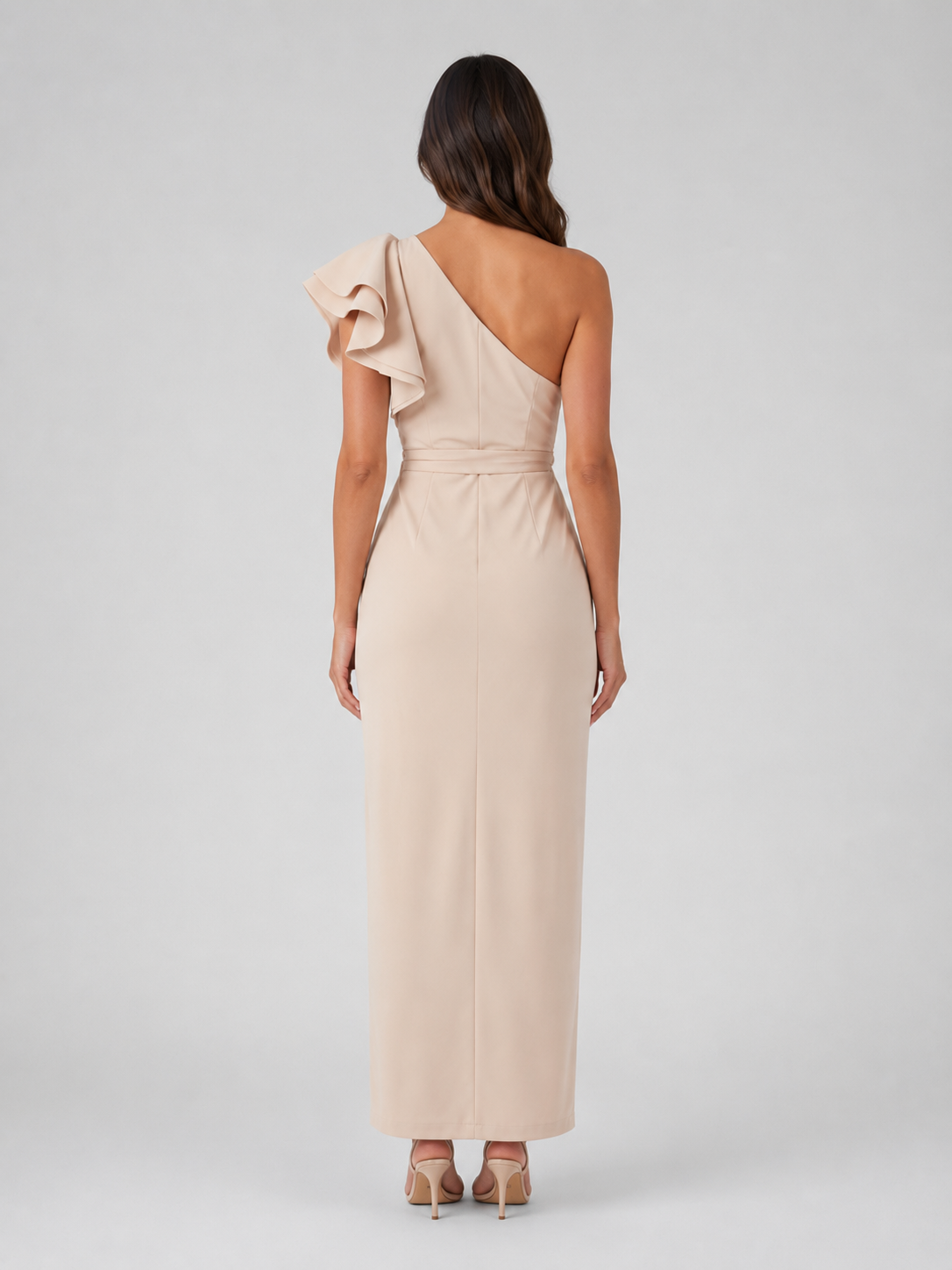 Women's One-Shoulder Midi Dress with Ruffle Detail