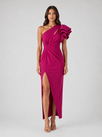 Women's One-Shoulder Midi Dress with Ruffle Detail