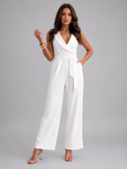 Women's Sleeveless Wide Leg Jumpsuit with Tie Waist