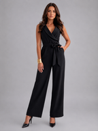 Women's Sleeveless Wide Leg Jumpsuit with Tie Waist