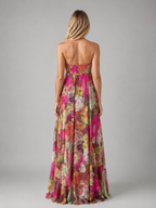 Women's Strapless Floral Maxi Dress – Flowing Smocked Bodice