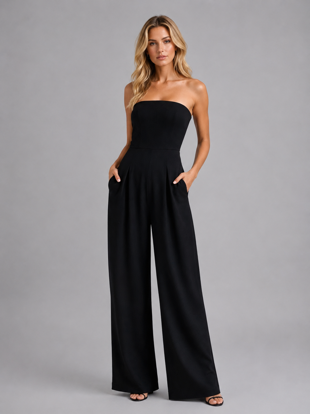 Women's Strapless Wide Leg Jumpsuit