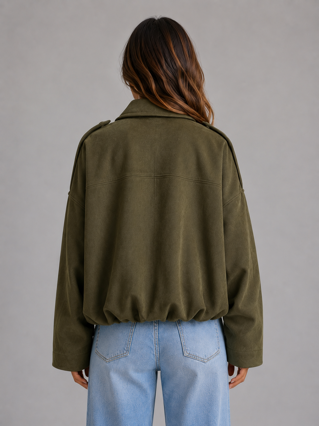 Women's Oversized Faux Suede Bomber Jacket