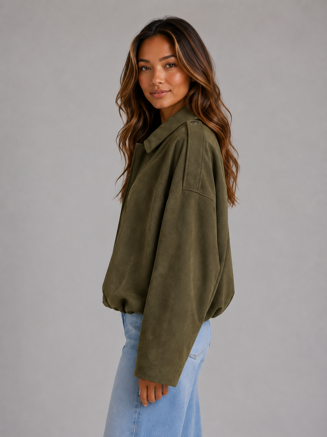 Women's Oversized Faux Suede Bomber Jacket