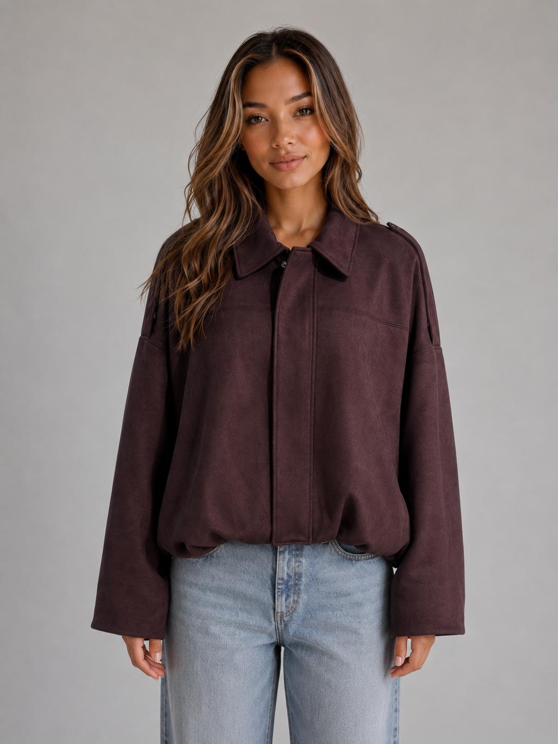 Women's Oversized Faux Suede Bomber Jacket