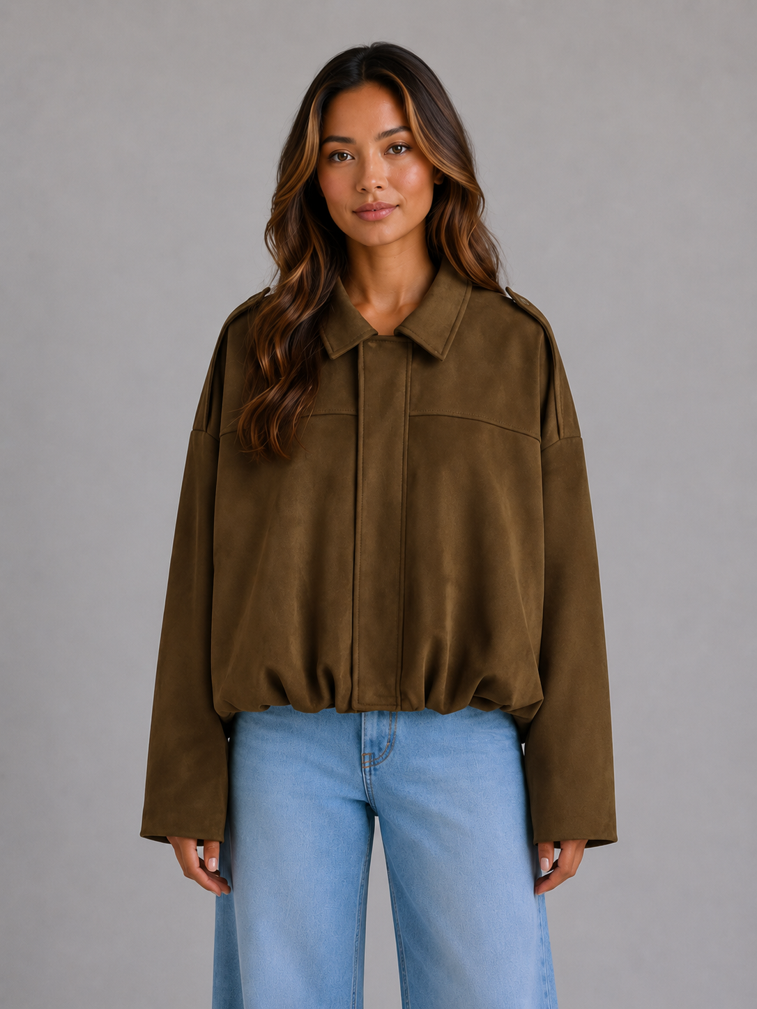 Women's Oversized Faux Suede Bomber Jacket