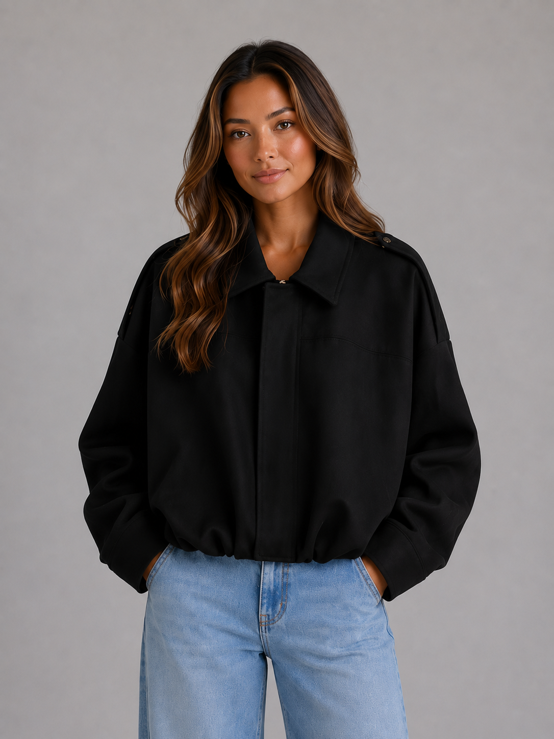 Women's Oversized Faux Suede Bomber Jacket