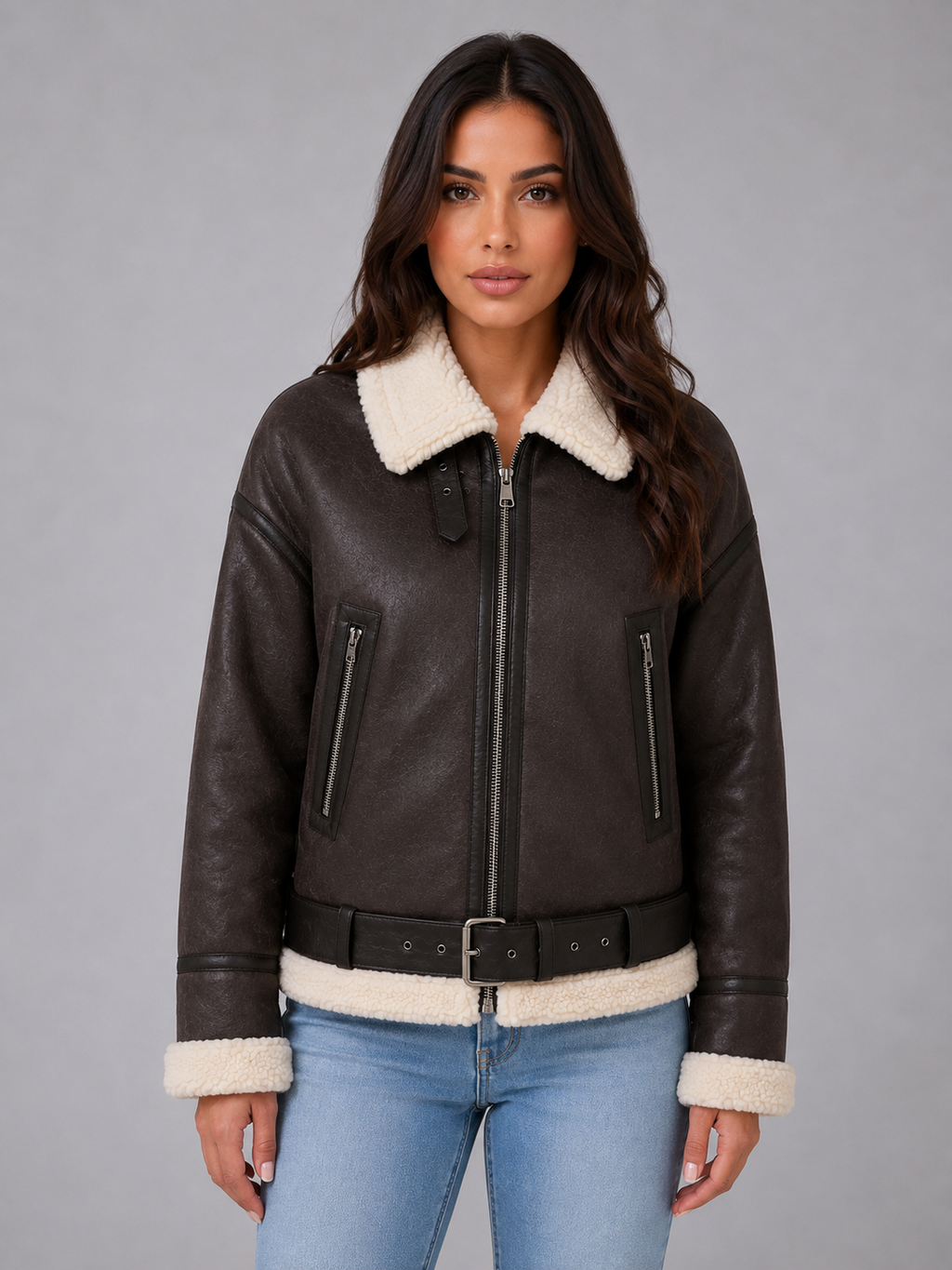 Women's Cropped Aviator Teddy Jacket
