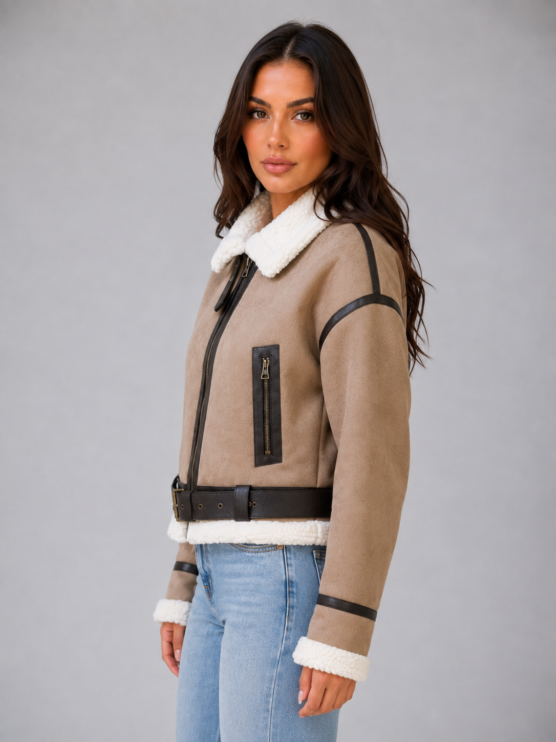 Women's Cropped Aviator Teddy Jacket