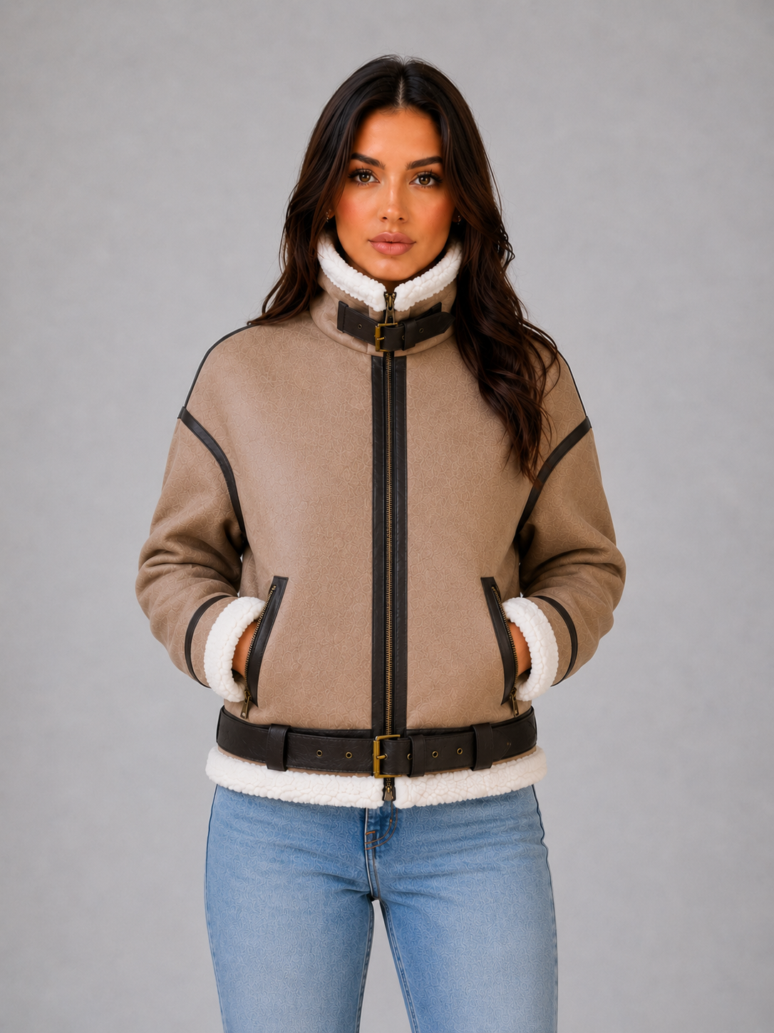 Women's Cropped Aviator Teddy Jacket