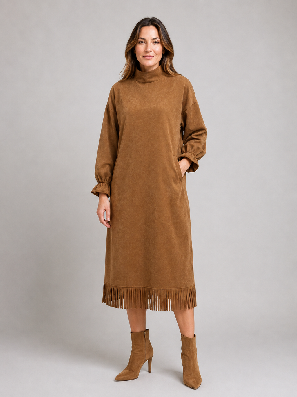 Women's Suede-Look Fringe Hem Dress