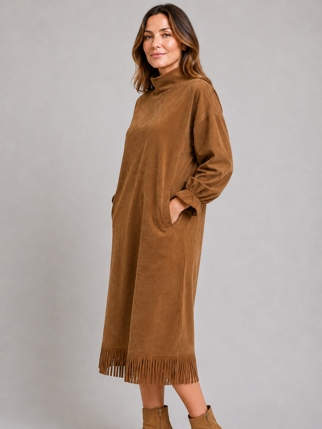 Women's Suede-Look Fringe Hem Dress
