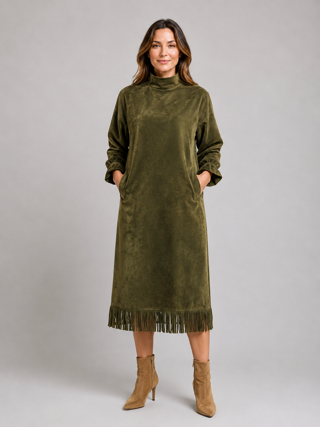 Women's Suede-Look Fringe Hem Dress