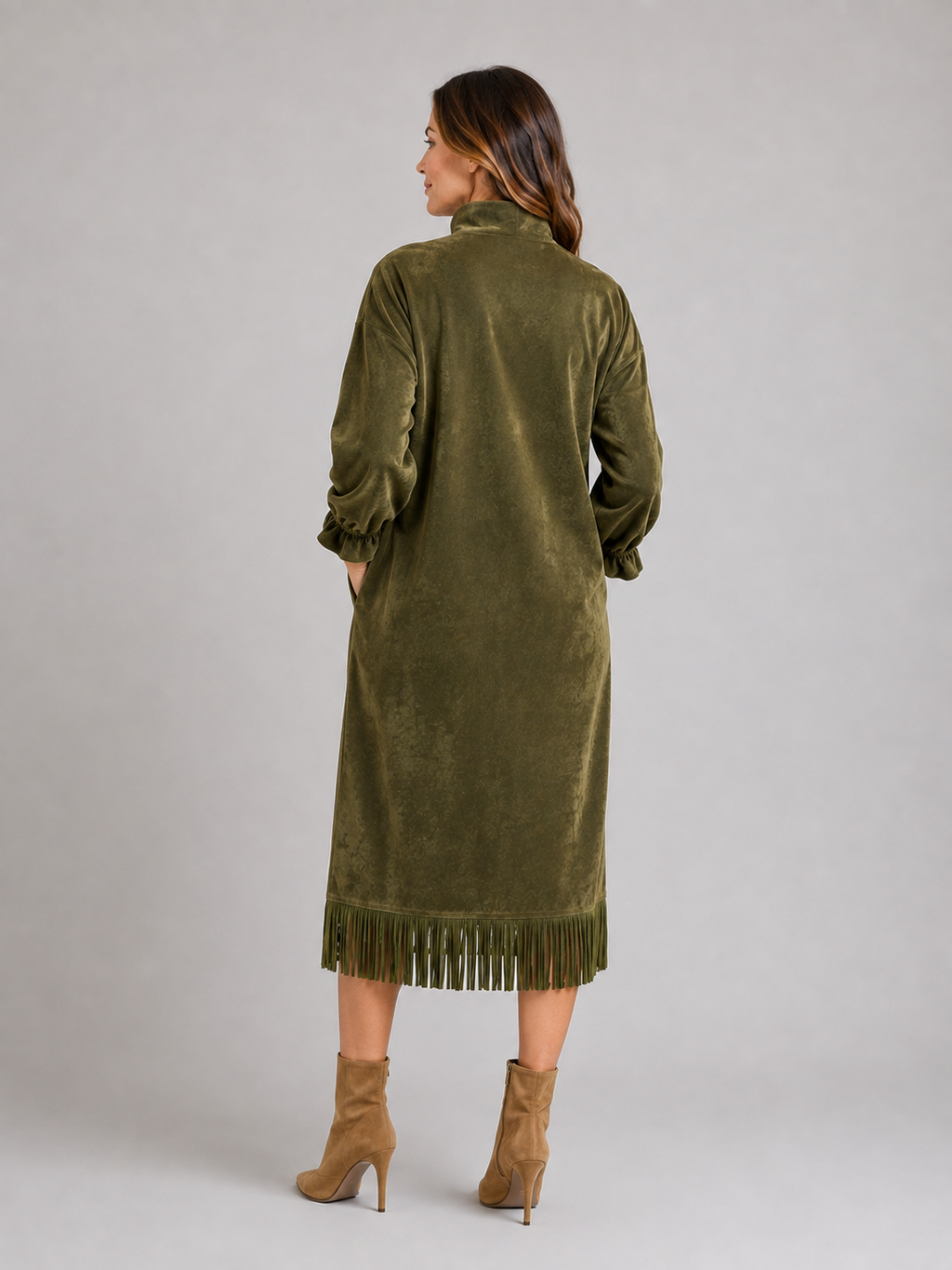 Women's Suede-Look Fringe Hem Dress