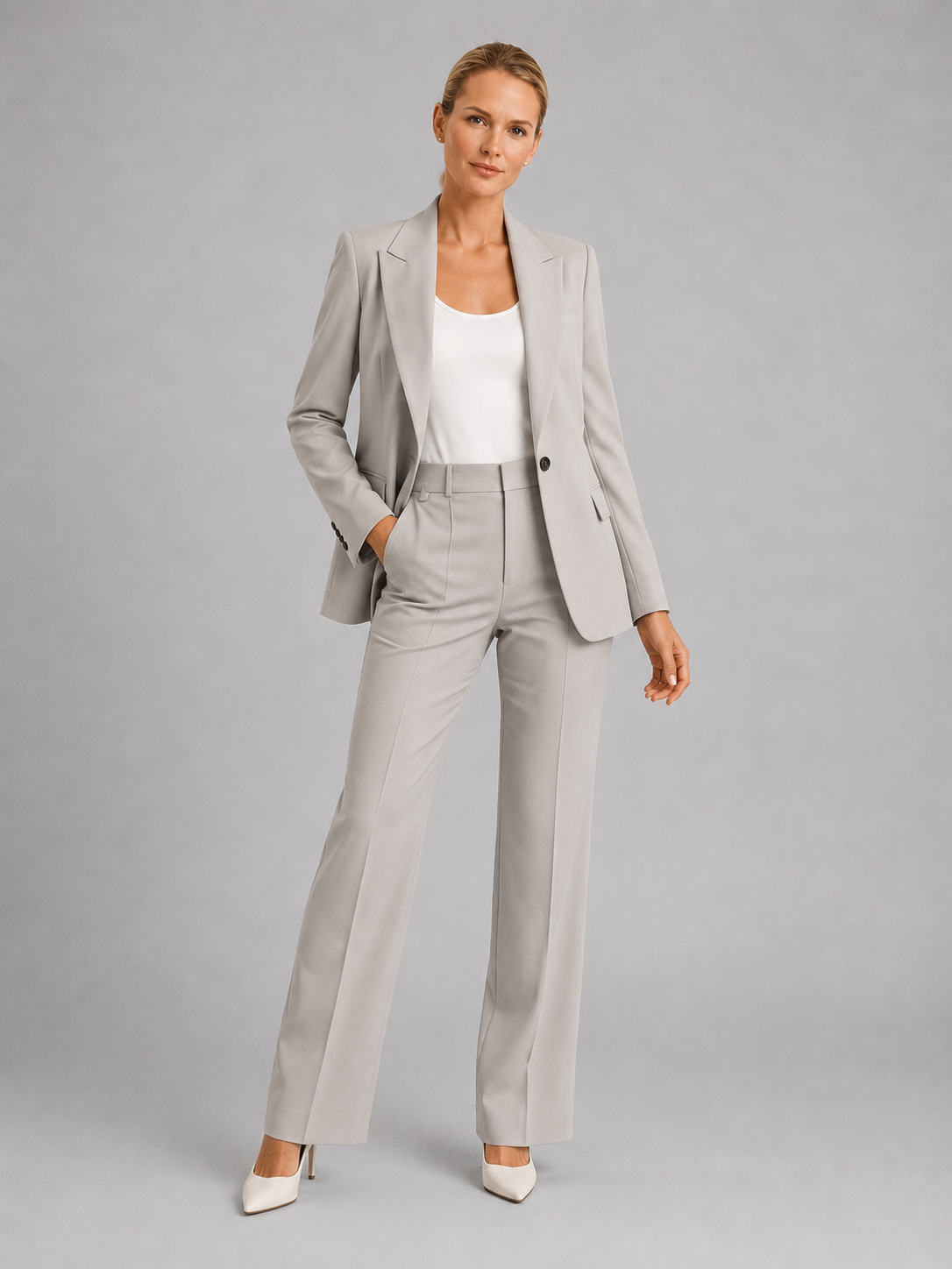 Women's Tailored Blazer and High-Waist Trousers Set