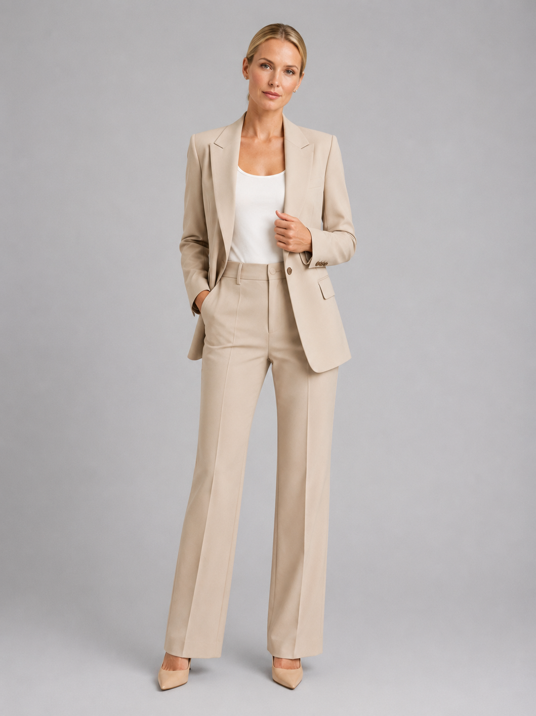 Women's Tailored Blazer and High-Waist Trousers Set
