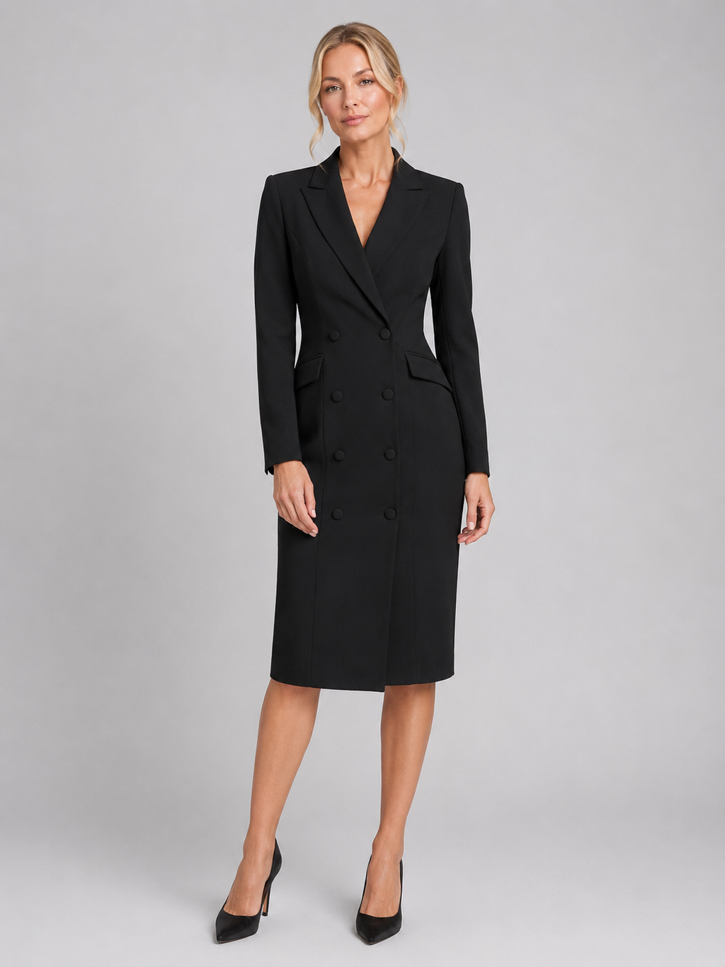 Women's Tailored Blazer Midi Dress for Formal Occasions