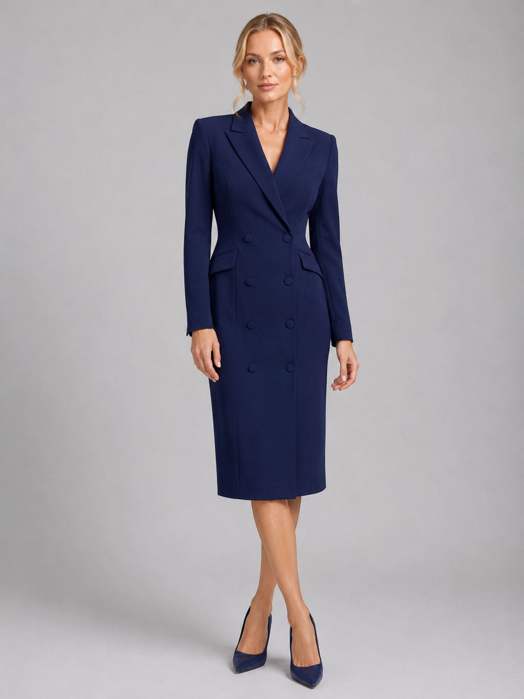 Women's Tailored Blazer Midi Dress for Formal Occasions