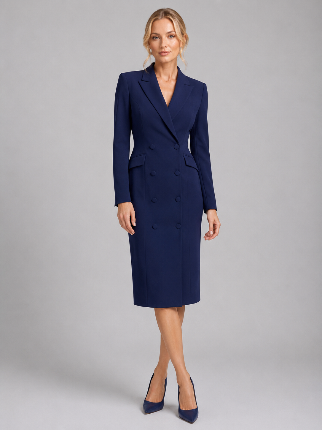Women's Tailored Blazer Midi Dress for Formal Occasions