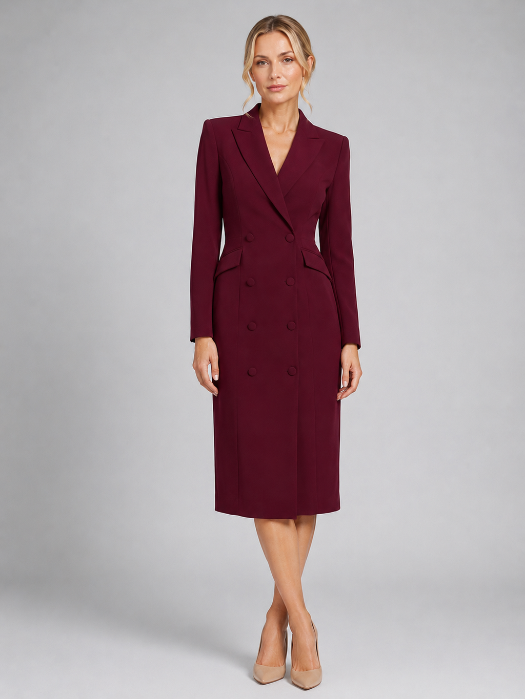 Women's Tailored Blazer Midi Dress for Formal Occasions