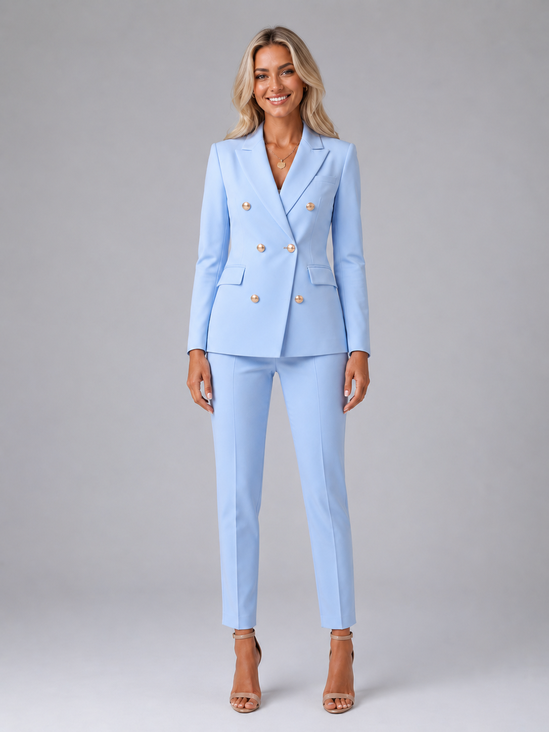 Women's Tailored Double-Breasted Blazer and Trousers Set