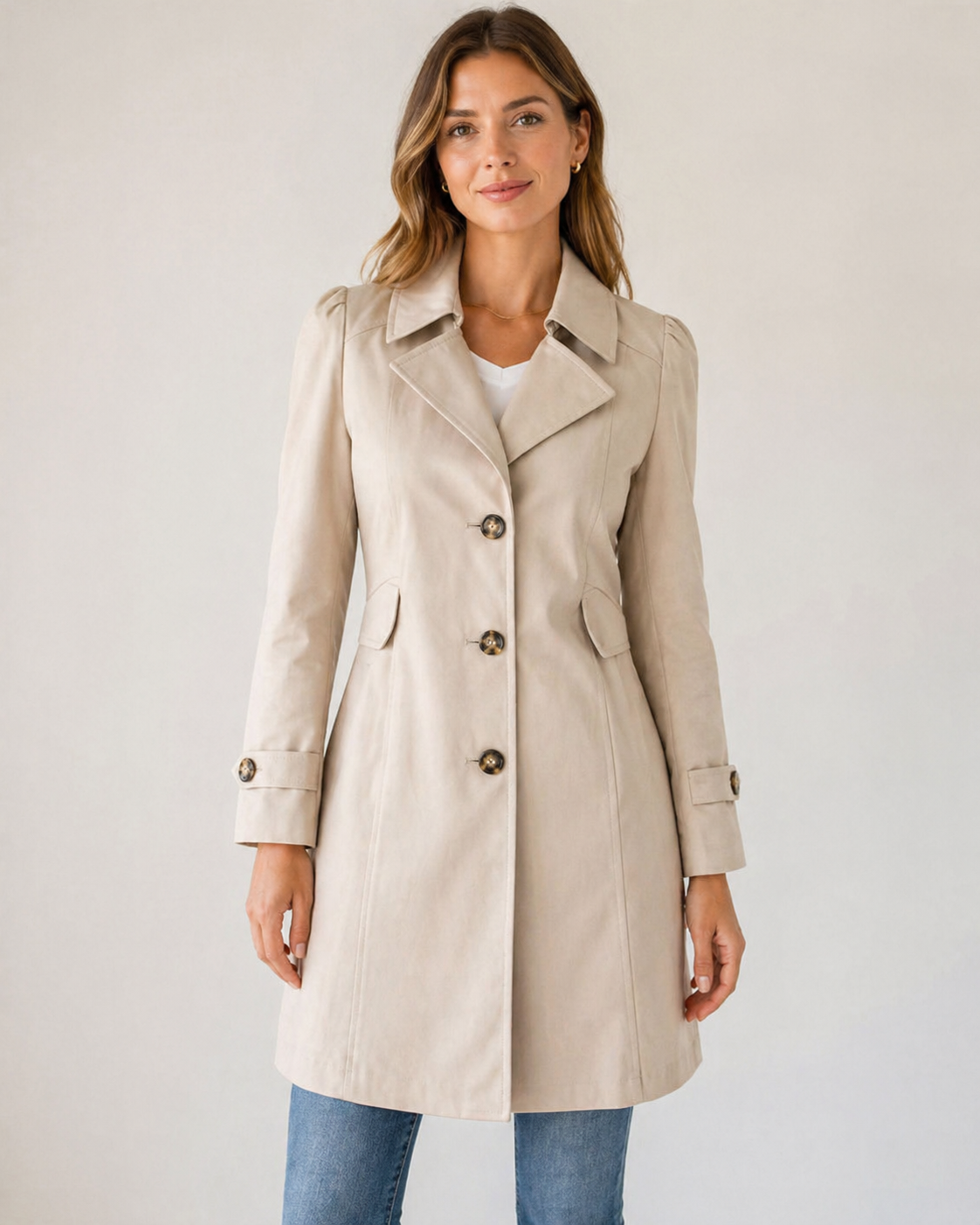 Women's Tailored Trench Coat with Button Detail