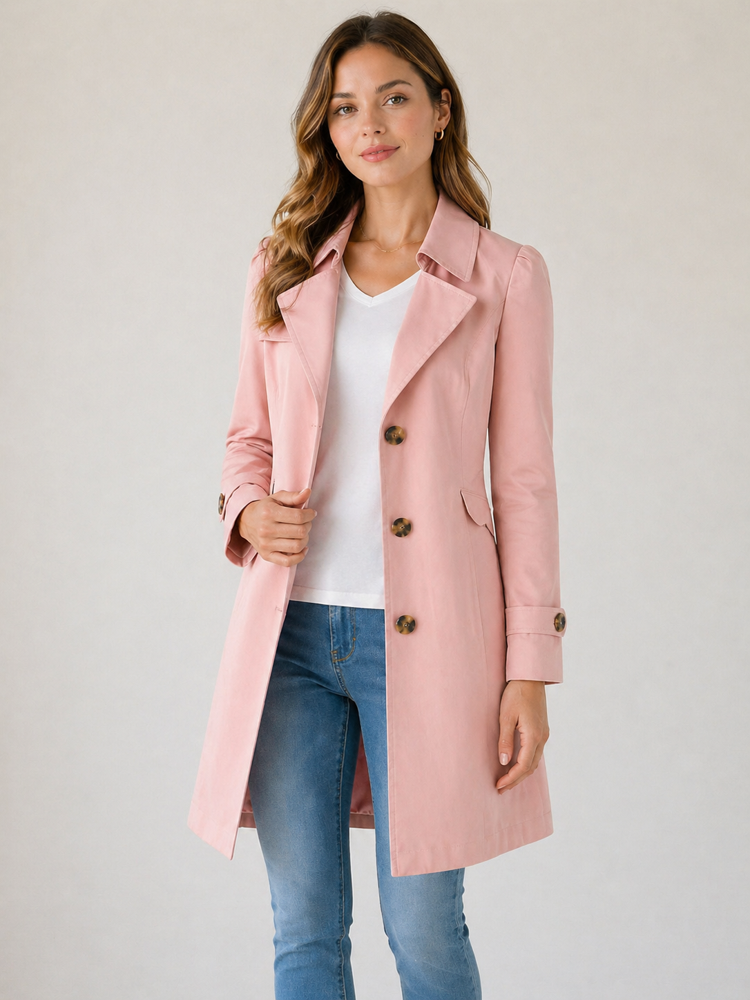 Women's Tailored Trench Coat with Button Detail
