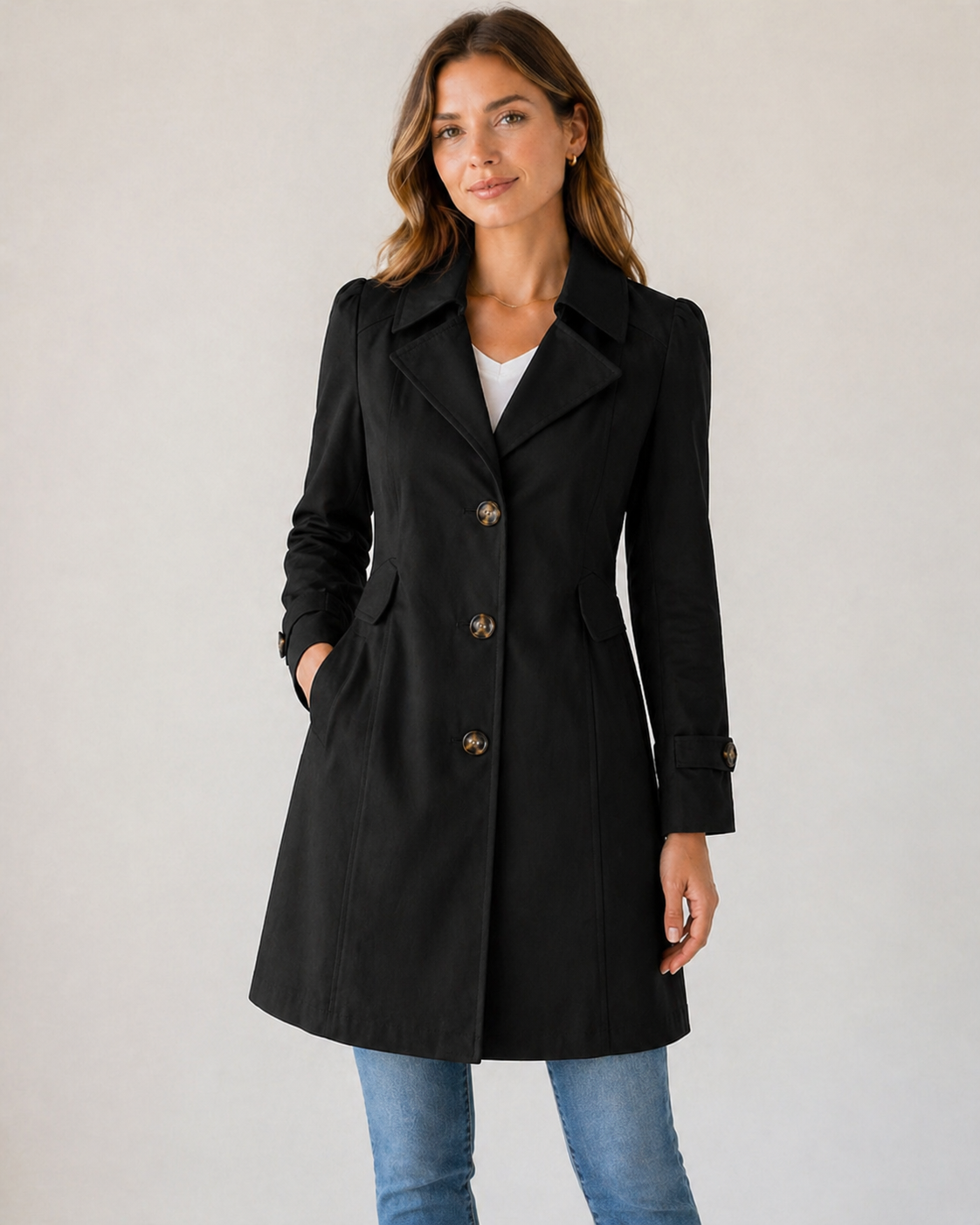 Women's Tailored Trench Coat with Button Detail
