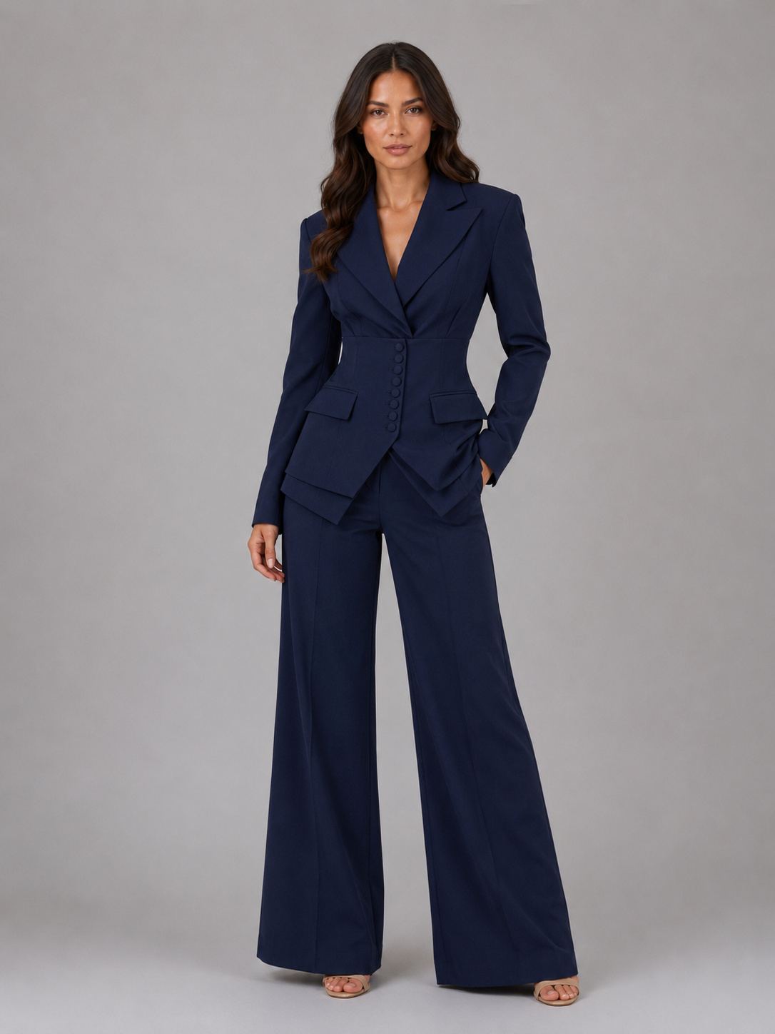 Women's Tailored Three-Piece Suit with Cinched Waist