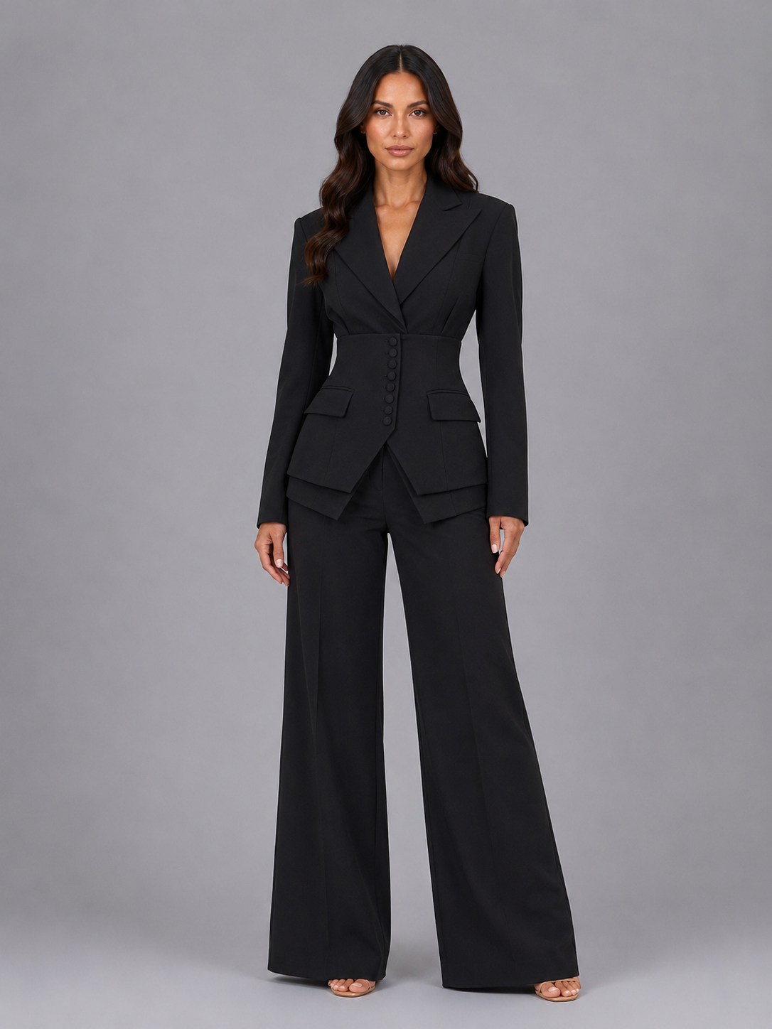 Women's Tailored Three-Piece Suit with Cinched Waist