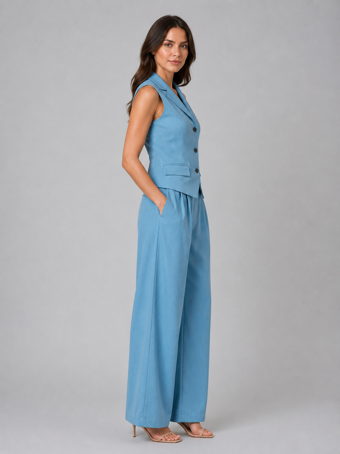 Women's Tailored Waistcoat and Wide Leg Trouser Set