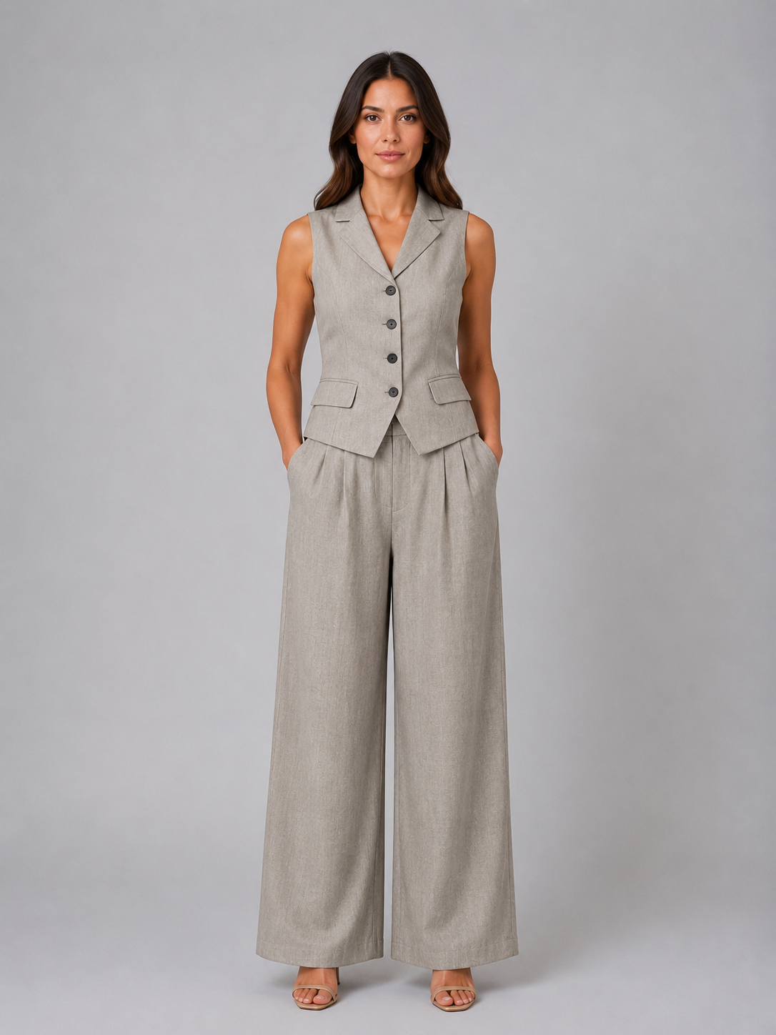 Women's Tailored Waistcoat and Wide Leg Trouser Set