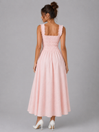 Women's Textured Floral Midi Dress with Shirred Waist