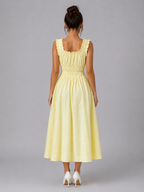 Women's Textured Floral Midi Dress with Shirred Waist