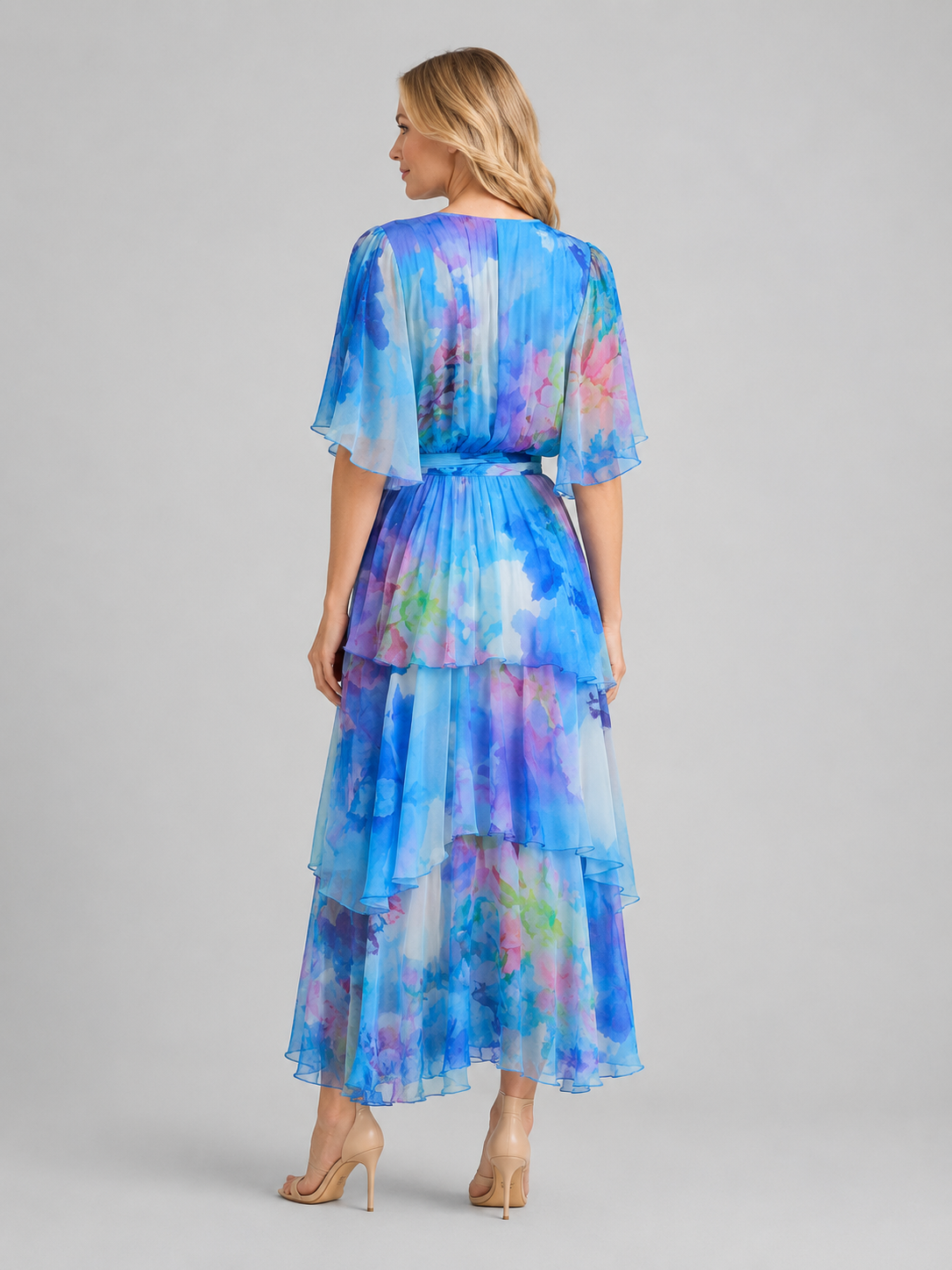 Women's Tiered Chiffon Maxi Dress with Wrap Neckline